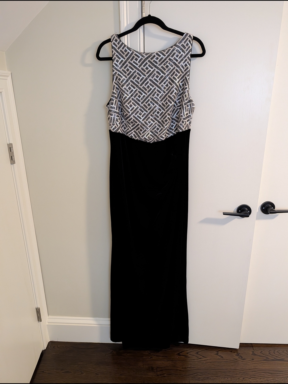 Lauren Ralph Lauren Black and White Sequin Velvet Maxi Dress